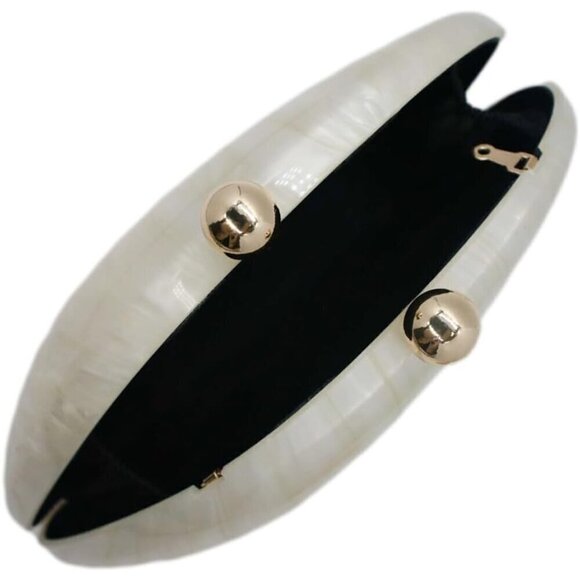 Women White Seashell Chain Shoulder Bag Acrylic Evening Clutch Glitter Party Bag - Picture 4 of 6